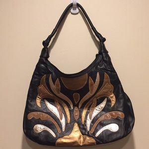 Black Rose Gold/Gold Faux Leather Bag